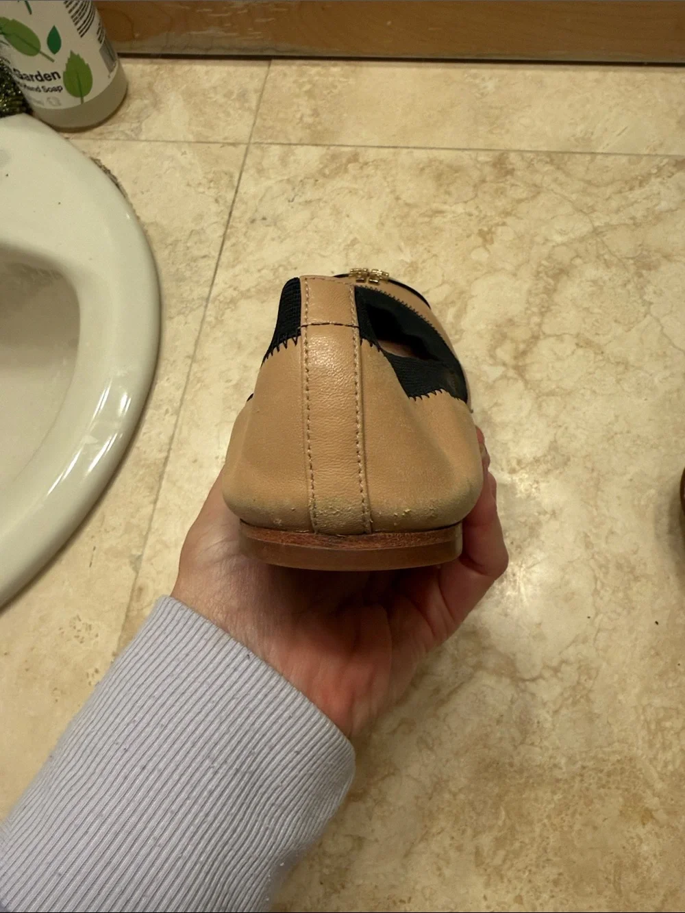 Tory Burch Tan Leather Ballet Flats with Black Patent Cap Toe size 9